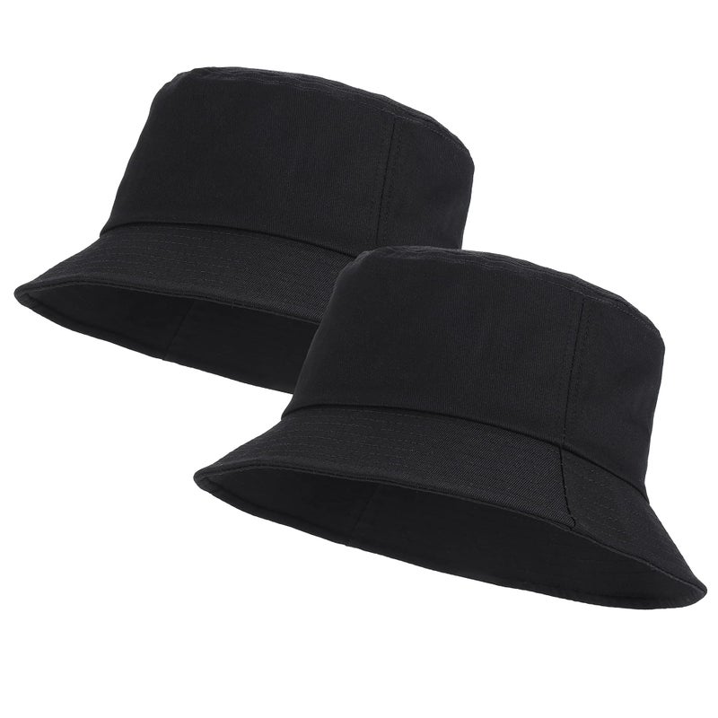 Umeepar Unisex 2 Pack Cotton Bucket Hat Packable Sun Hat for Men Women (2 Pack Black) - Image 1